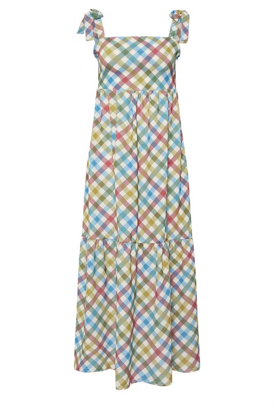PixieGirl Petite Women's Red Gingham Tie Shoulder Maxi Dress | PixieGirl 5