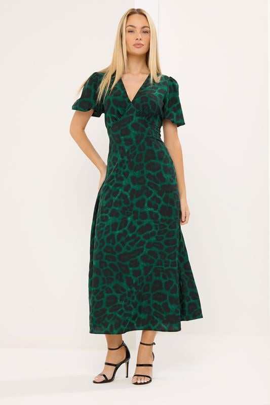  STAR Green Animal Print Satin Dress