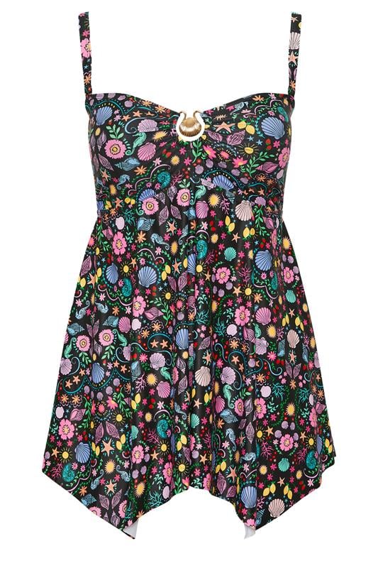 YOURS Plus Size Black Shell Print Tankini Top | Yours Clothing 7