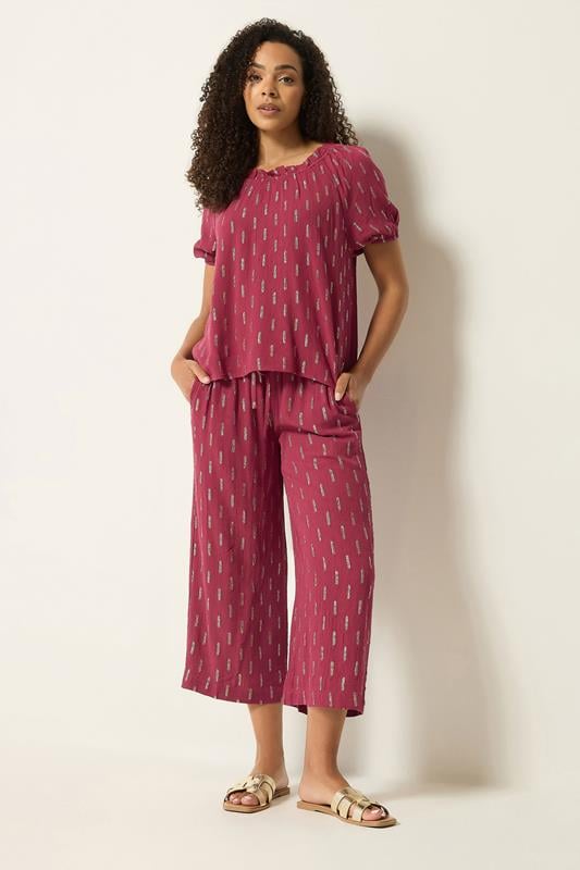  M&Co Berry Red Foil Detail Cropped Trousers