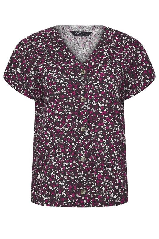  M&Co Berry Purple Ditsy Floral Print Button Front Blouse