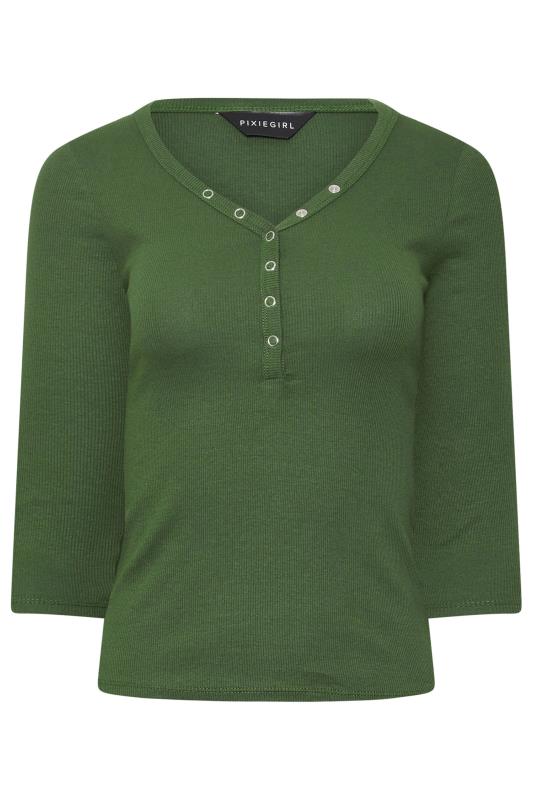 PixieGirl Petite Women's 2 PACK Black & Khaki Green Button Henley Tops | PixieGirl 8