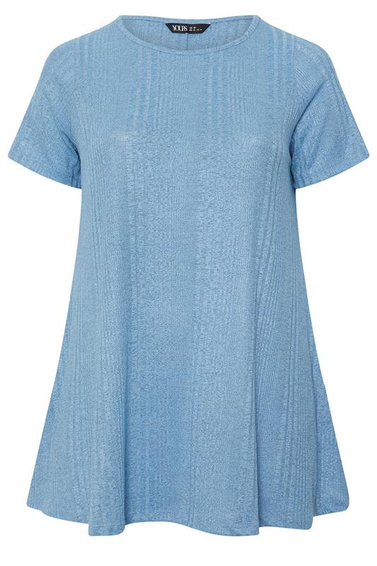 YOURS Plus Size Blue Soft Touch Ribbed Swing T-Shirt | Yours Clothing 5
