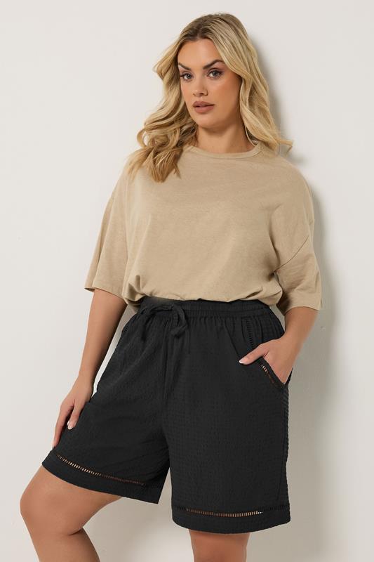 YOURS Curve Black Ladder Detail Shorts