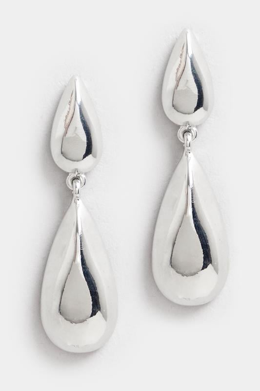 Silver Double Teardrop Earrings | Yours Clothing 1