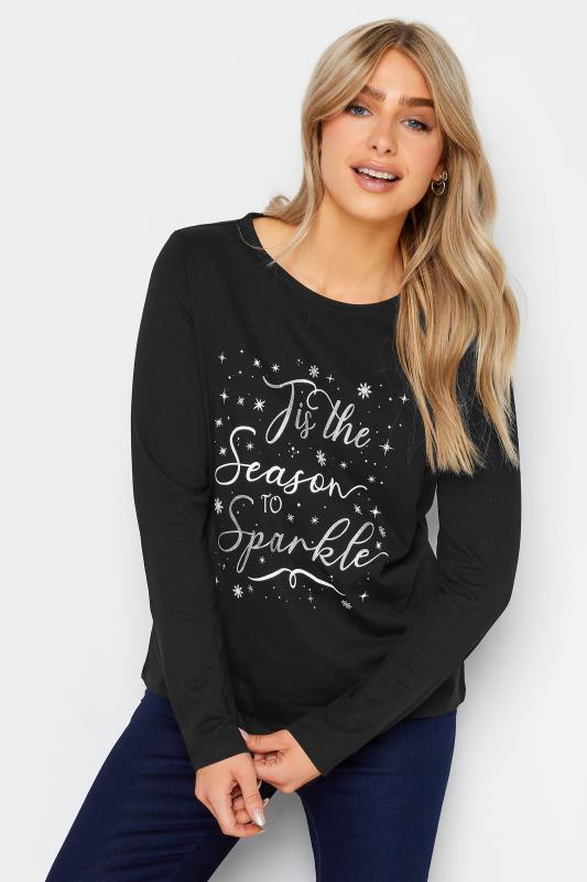 M&Co Black Christmas 'Tis the Season' Slogan Long Sleeve T-Shirt | M&Co 2