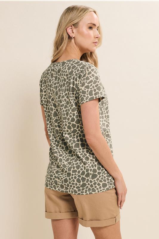 LTS Tall Grey Giraffe Print Cotton V-Neck T-Shirt | Long Tall Sally 2