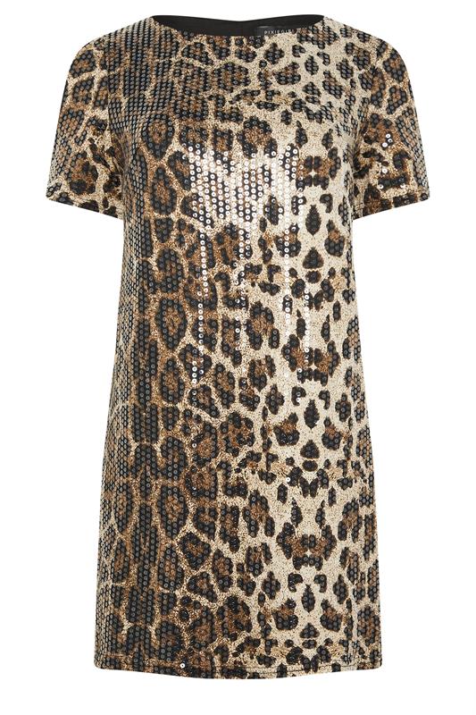PixieGirl Petite Women's Brown Animal Sequin T-Shirt Mini Dress | PixieGirl 6
