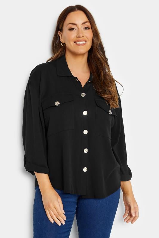 Women's  M&Co Black Statement Button Shirt