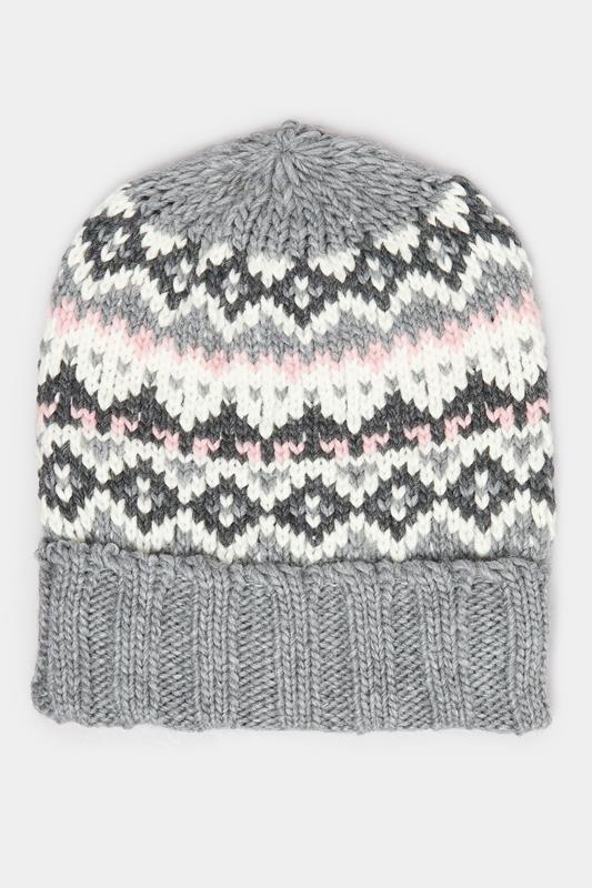  Yours Grey Fairisle Beanie Hat