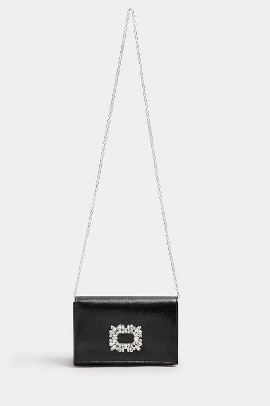 Black Faux Leather Diamante Buckle Clutch Bag