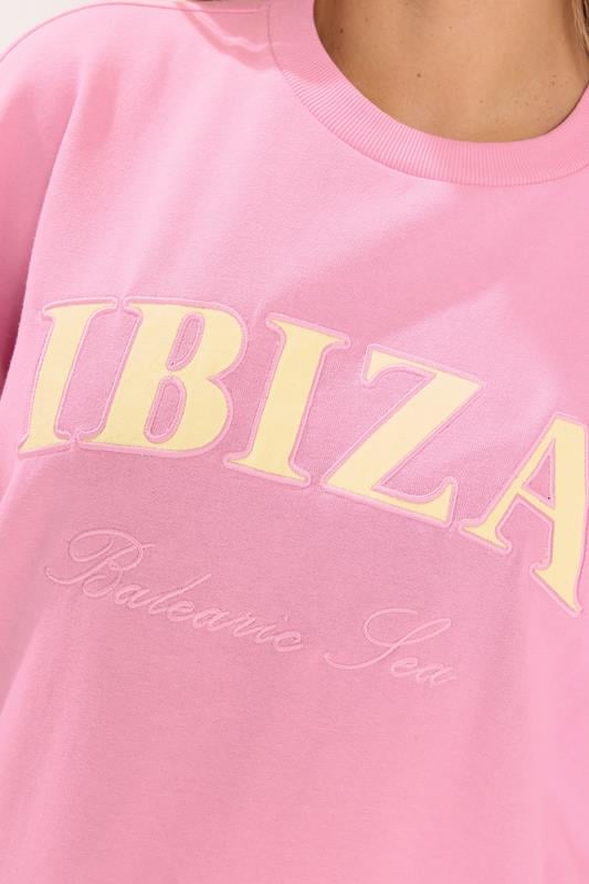 YOURS Plus Size Pink 'Ibiza' Slogan Sweatshirt | Yours Clothing 4