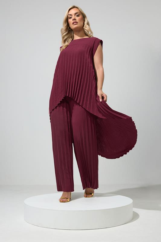 YOURS LONDON Curve Purple Pleated Set