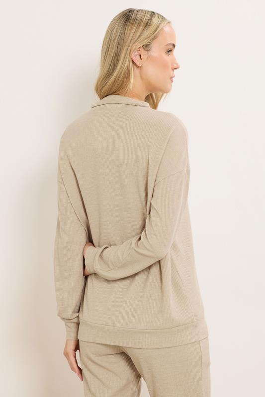 LTS Tall Beige Brown Waffle Quarter Zip Lounge Top | Long Tall Sally 2