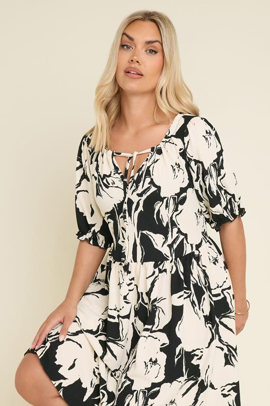 YOURS Plus Size Black Abstract Print Tie Neck Mini Dress | Yours Clothing 4
