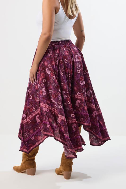 YOURS Plus Size Red Floral Print Hanky Hem Skirt | Yours Clothing 4