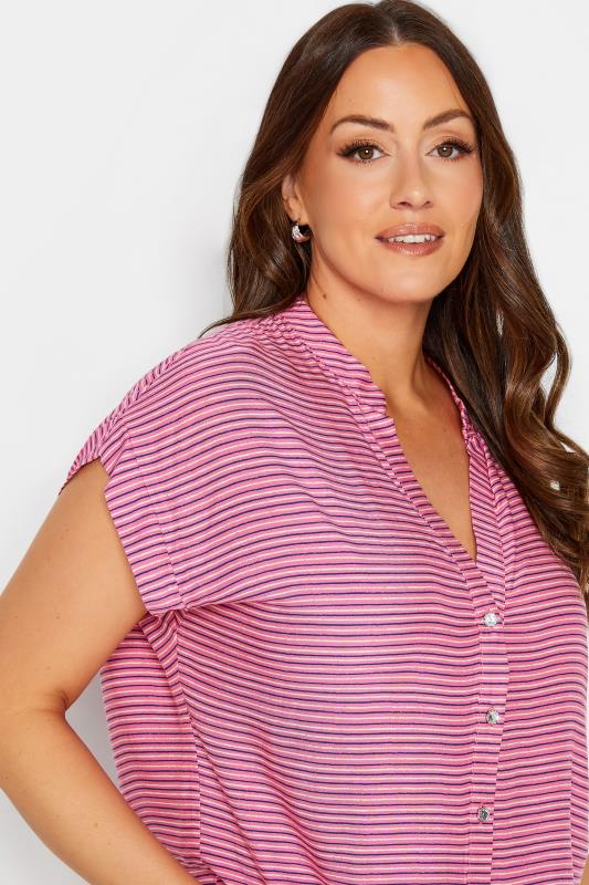 M&Co Women's Pink Stripe Grown On Sleeve Top | M&Co 4