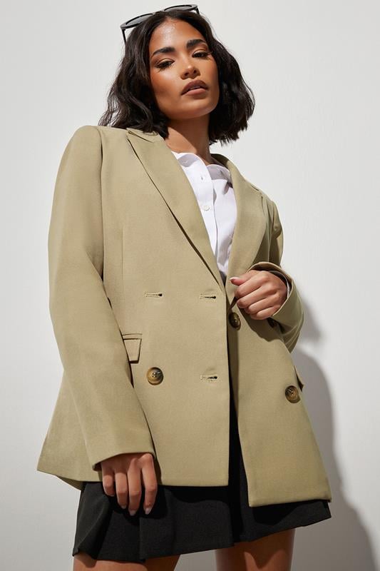  PixieGirl Petite Stone Brown Tailored Double Breasted Blazer