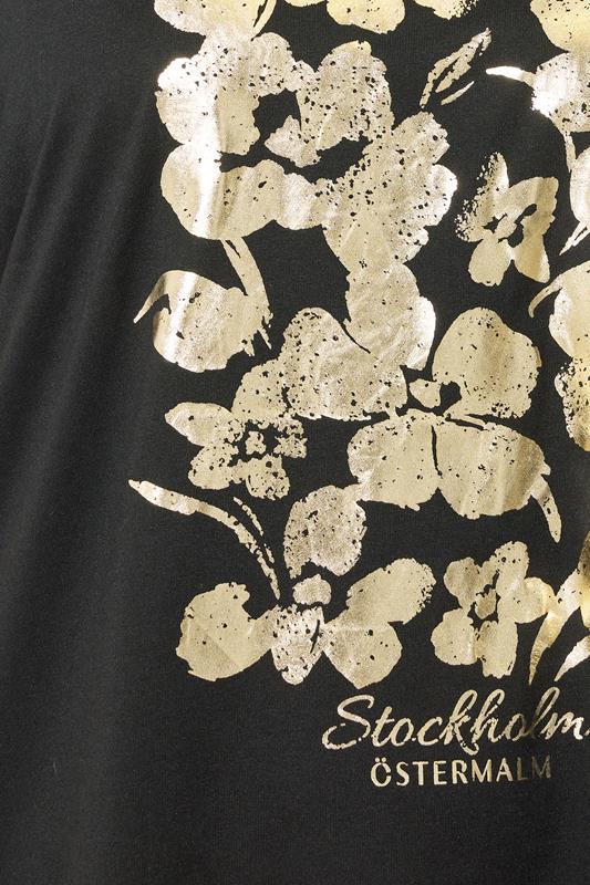 EVANS Plus Size Black & Gold Floral Foil Detail Modal Top | Evans 4