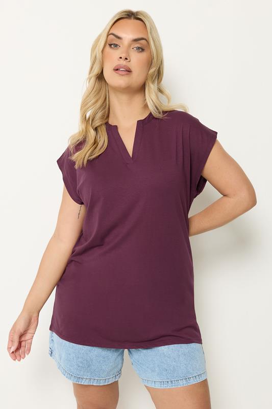 YOURS Curve Purple Notch Neckline T-Shirt