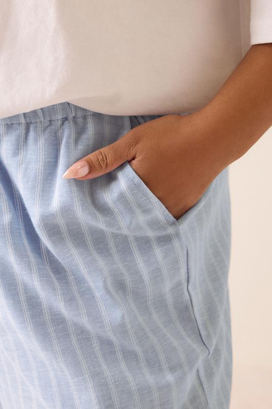 YOURS Plus Size Light Blue Stripe Linen Cropped Trousers | Yours Clothing 5
