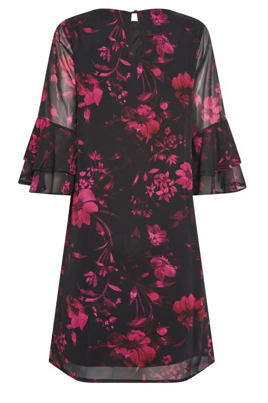 M&Co Black Floral Print Flute Sleeve Shift Dress | M&Co 8