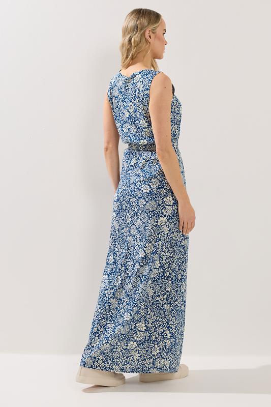 LTS Tall Women's Dark Blue Floral Tie Waist Cotton Maxi Dress | Long Tall Sally 2