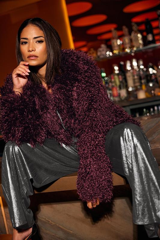 PixieGirl Petite Women's Burgundy Red Mongolian Faux Fur Jacket | PixieGirl 1