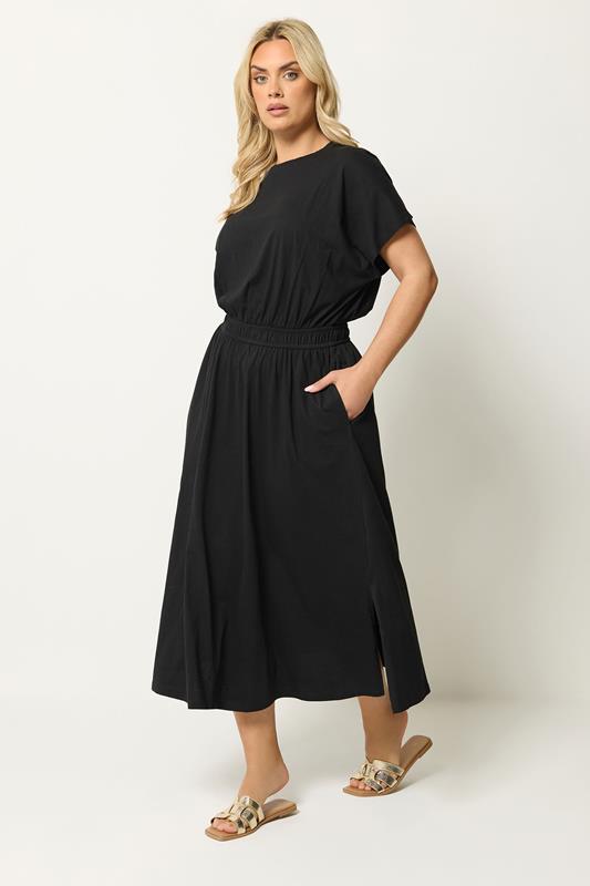 YOURS Plus Size Black Elasticated Waist Maxi Dress | Yours Clothing 1