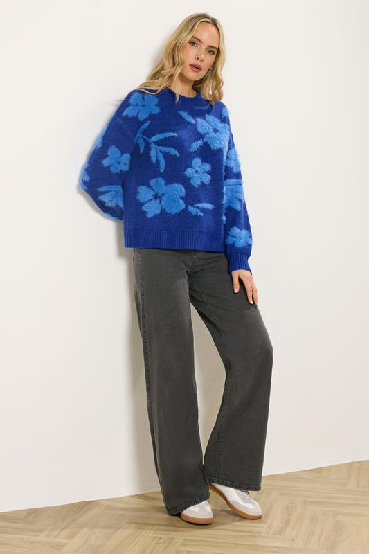 LTS Tall Blue Floral Fluffy Knit Jumper | Long Tall Sally 2