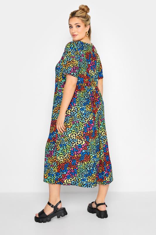 YOURS Plus Size Black Rainbow Leopard Print Midaxi Dress | Yours Clothing 3