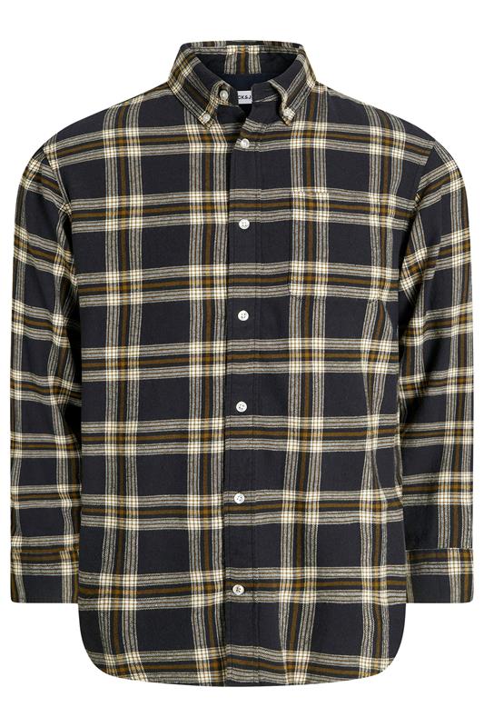 JACK & JONES Big & Tall Black Classic Flannel Checked Shirt | BadRhino 2