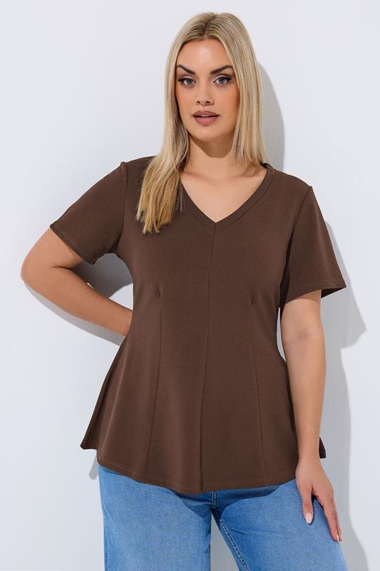 LIMITED COLLECTION Plus Size Chocolate Brown Corset Top | Yours Clothing 1