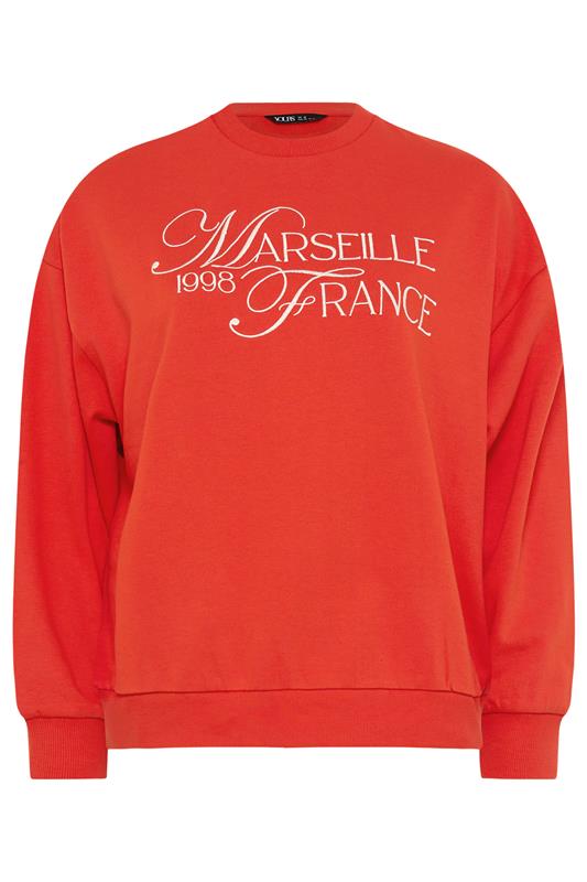 YOURS Plus Size Red Embroidered 'Marseille France' Sweatshirt | Yours Clothing 6