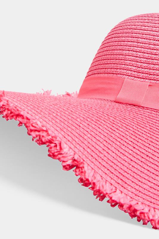 Hot Pink Frayed Edge Straw Hat | Yours Clothing  3