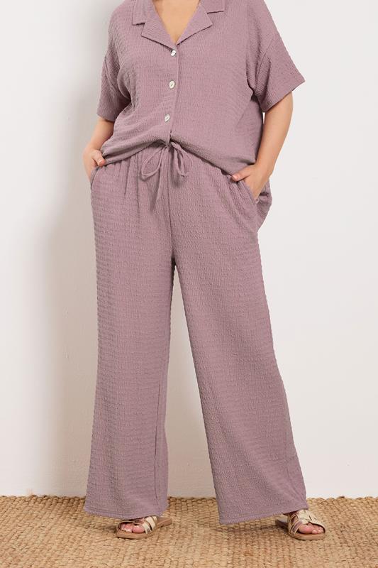 YOURS Plus Size Pink Textured Wide Leg Trousers | Yours Clothing 1