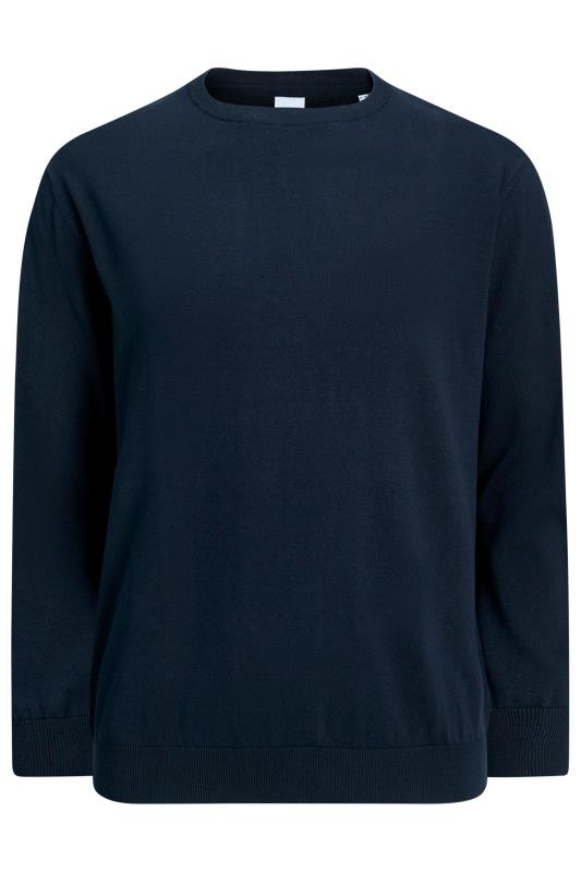JACK & JONES Big & Tall Navy Blue Crew Neck Fine Knit Jumper | BadRhino 1