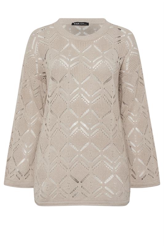 YOURS Plus Size Beige Brown Pointelle Knitted Jumper | Yours Clothing 5