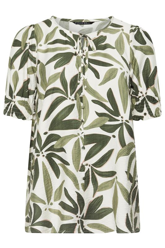 EVANS Plus Size Green Leaf Print Tie Neck Blouse | Evans 7