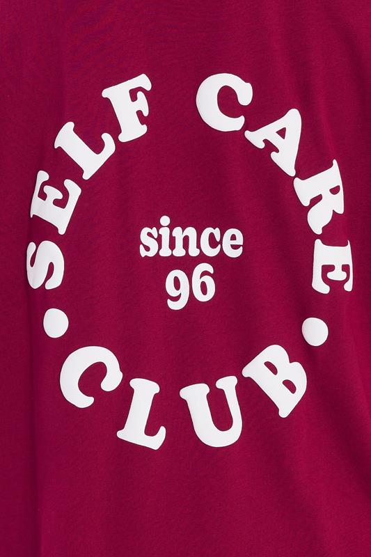 YOURS ACTIVE Plus Size Burgundy Red 'Self Care Club' T-Shirt | Yours Clothing 5