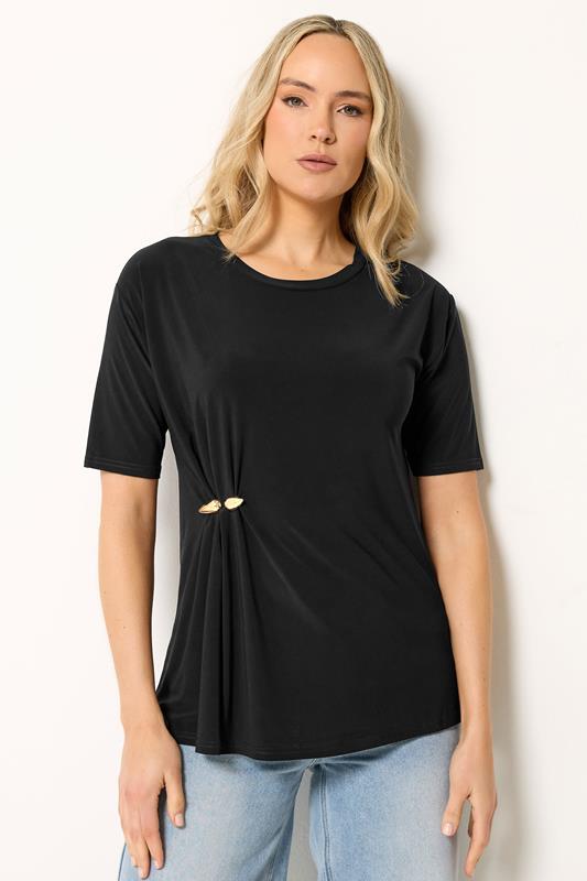 LTS Tall Black Metal Detail Oversized T-Shirt | Long Tall Sally 1