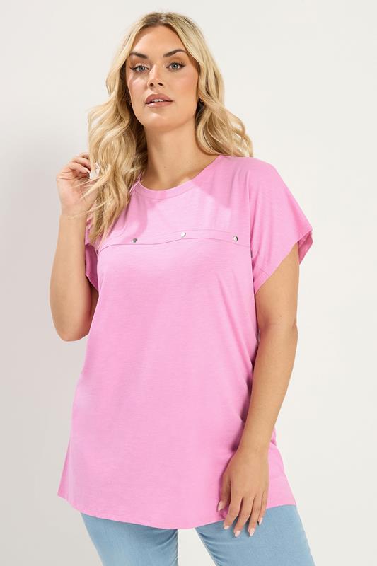 YOURS Curve Pink Stud Grown-On Sleeve T-Shirt