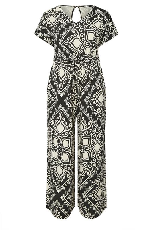 YOURS Plus Size Black & White Paisley Print Wide Leg Jumpsuit | Yours Clothing 5
