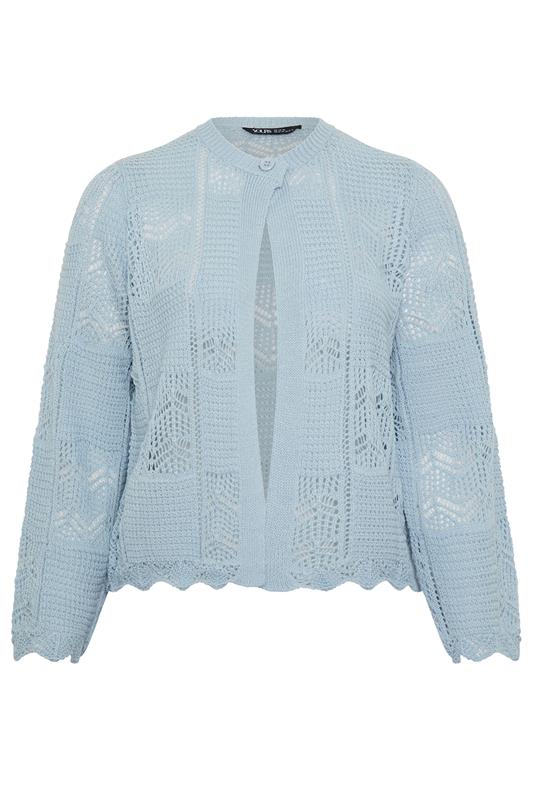 YOURS Plus Size Blue Crochet Knitted Cardigan | Yours Clothing 5