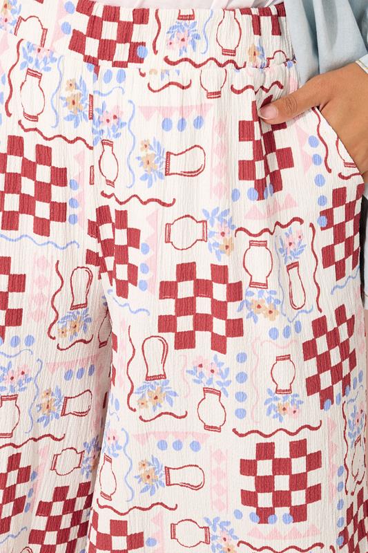 YOURS Plus Size White Floral Check Crinkle Midaxi Culottes | Yours Clothing 4