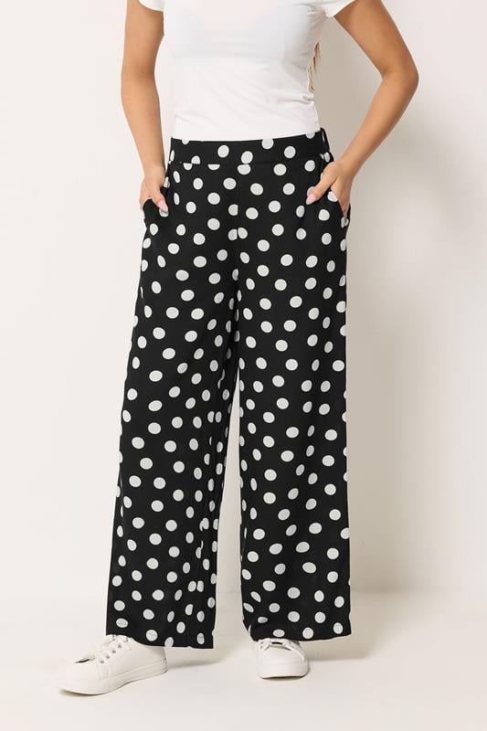  M&Co Petite Black & White Polka Dot Wide Leg Trousers