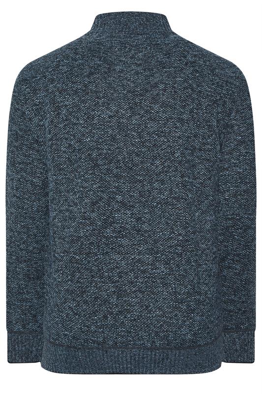 D555 Big & Tall Blue Marl Zip Through Knitted Jumper | BadRhino 6