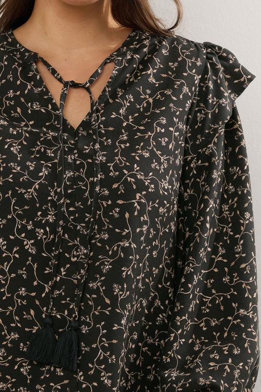 YOURS Plus Size Black Leaf Print Frill Top | Yours Clothing 4
