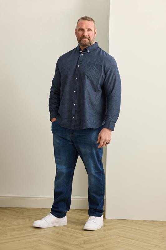BadRhino Big & Tall Navy Blue Long Sleeve Slub Shirt
