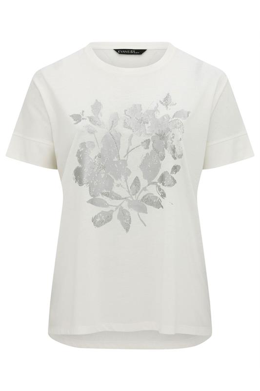 EVANS Plus Size Ivory White Floral Stud Detail Modal Top | Evans 5